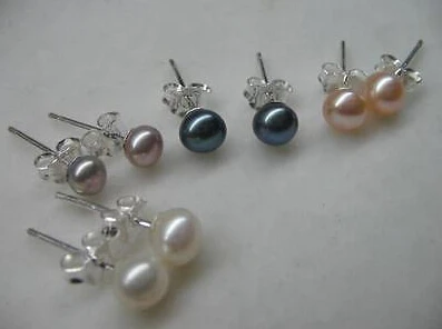 

ry00499 Lot 100pairs AAA 4-5mm luster pearl 925siver earring A0422 -Top quality free shipping