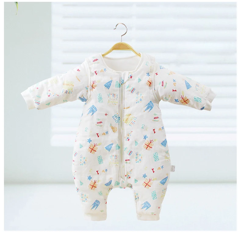 Split Leg Design Baby Sleeping Bag Long Detachable Sleeves Warm Sleeping Bags Sack Thick Winter Autumn Toddler Anti-kick Pajama