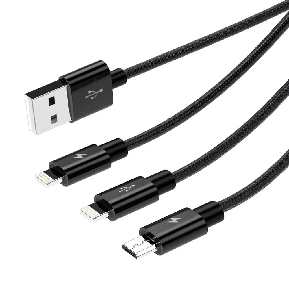 ORICO UTS3 3 в 1 USB кабель 3A Макс зарядки и передачи данных кабель для iPhone X 8 7 samsung Xiaomi huawei с 2 освещения и 1 микро B - Цвет: Black