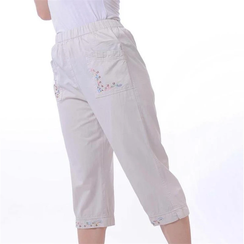 

Lady Oversized Loose Capris Woman Spring Plus Size High 100% Cotton Calf-length Pants Female Summer Thin Breathable Trousers