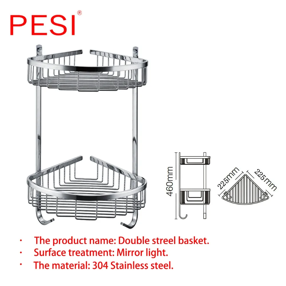 Двойная угловая душевая корзина из нержавеющей стали, полки для ванной комнаты, душевой Органайзер, нержавеющий, настенный, матовый или зеркальный