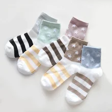 5 пар в упаковке, забавные женские Носки с рисунком, милые хлопковые повседневные женские короткие носки в полоску с изображением кота и букв, размер EU36-40