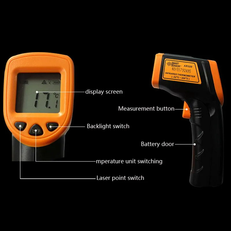 

1 PC Non-Contact Thermometer Lcd Digital Laser IR Infrared Thermometer Temperature Meter Gun Point -32~320 Degree VBQ03 T50