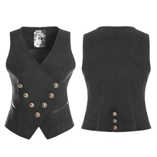 PUNKRAVE Women Punk Rock Retro Army Uniform Woolen Waistcoat Gothic Style Bronze Button Black Female Vest Formal Party Waistcoat