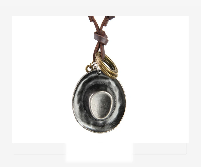 NIUYITID Men's Necklace & Pendants Retro Antique Silver Bronze Cowboy Hat Jewelry Boys Necklaces For Women Leather Vintage (2)
