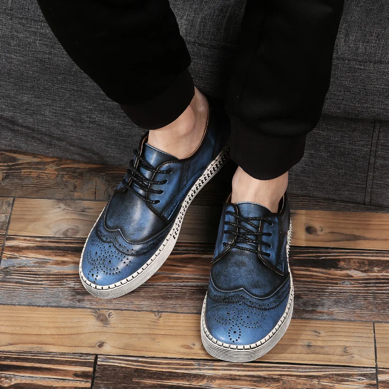 BIMUDUIYU Spring Autumn New Trendy Shoes Quality Genuine Leather Soft Casual Gentleman Brogue Style Men's Shoes 38-48 Large size