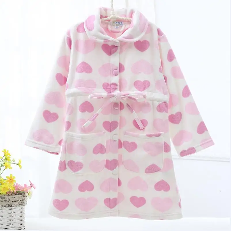 pink Одежда для детей; одежда для сна и халат; куртка-кардиган; Одежда для девочек; длинный теплый флисовый Топ без рукавов с поясом и розовым сердцем - Цвет: pink