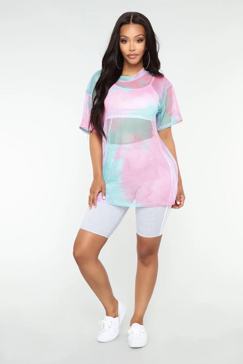 Bkld 2018 New Summer Women Sexy Short Sleeve See Through Shirt Print Colorful Tshirt Mesh