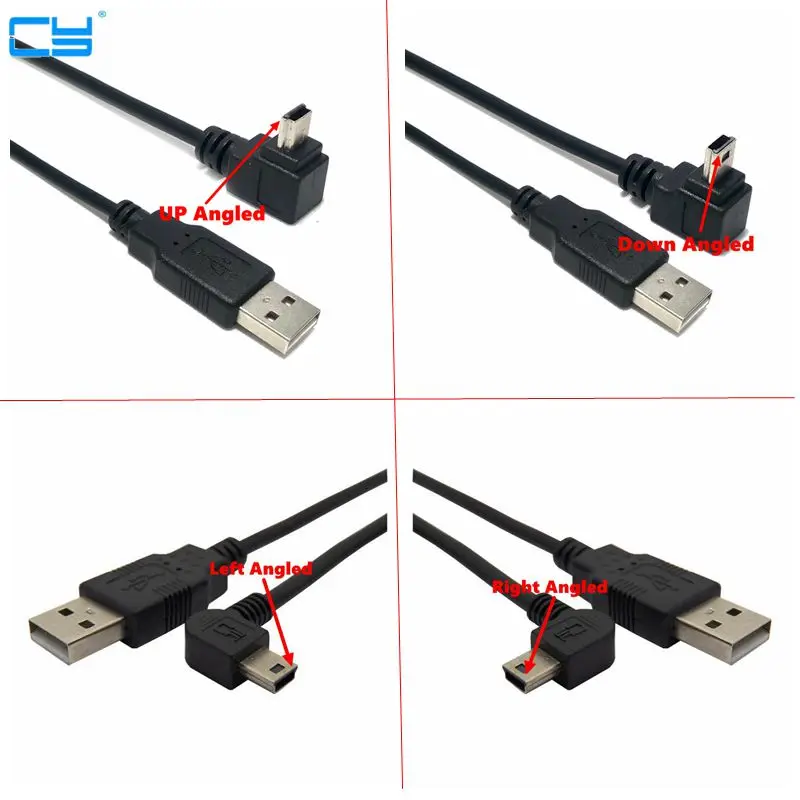 

USB 2.0 Male to Mini USB B Type 5pin 90 Degree Up & Down & Left & Right Angled Male Data Cable 0.25m/0.5m/1.8m/5m