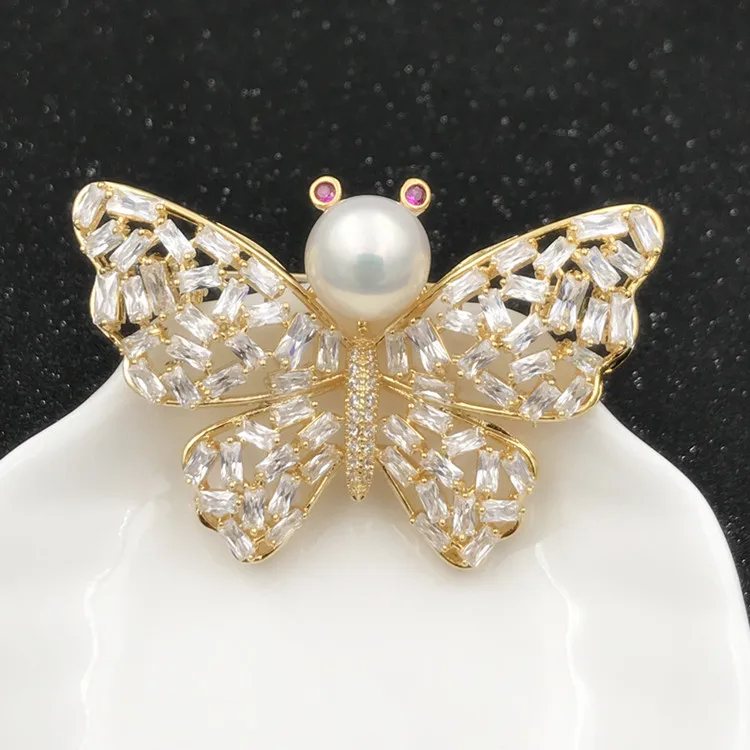 Women DIY Pearl Brooch Jewelry Findings Butterfly Design Pearl