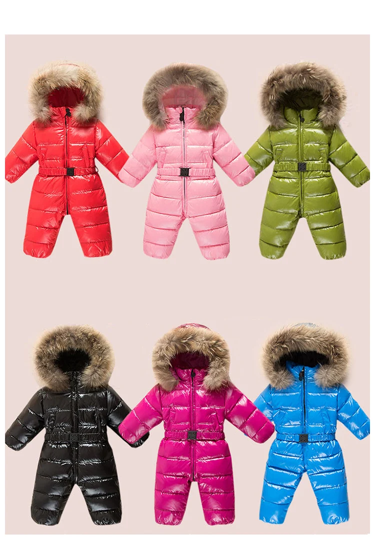 Детский зимний комбинезон; плотное пуховое пальто с мехом для малышей зимняя одежда для новорожденных комбинезоны для мальчиков и девочек; парка; костюмы