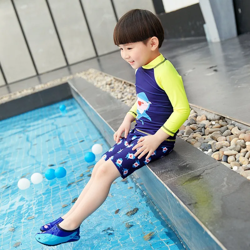 Children Boys Swimming Suit Fashion Cartoon Kids Boy Swimwear Set 3Pcs Tops+Pants+Cap Baby Boys Swimsuit Swimming Bathing Suit