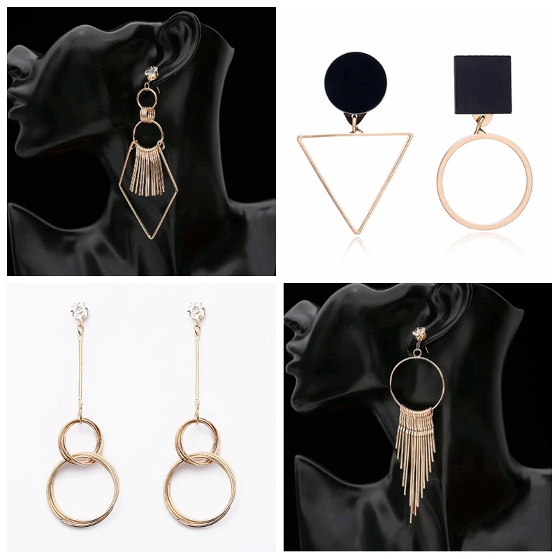 

2019 Fashion New Long Hanging Dangle Earrings Statement Metal Round Geometric Circle Drop Earring For Women Party Wedding