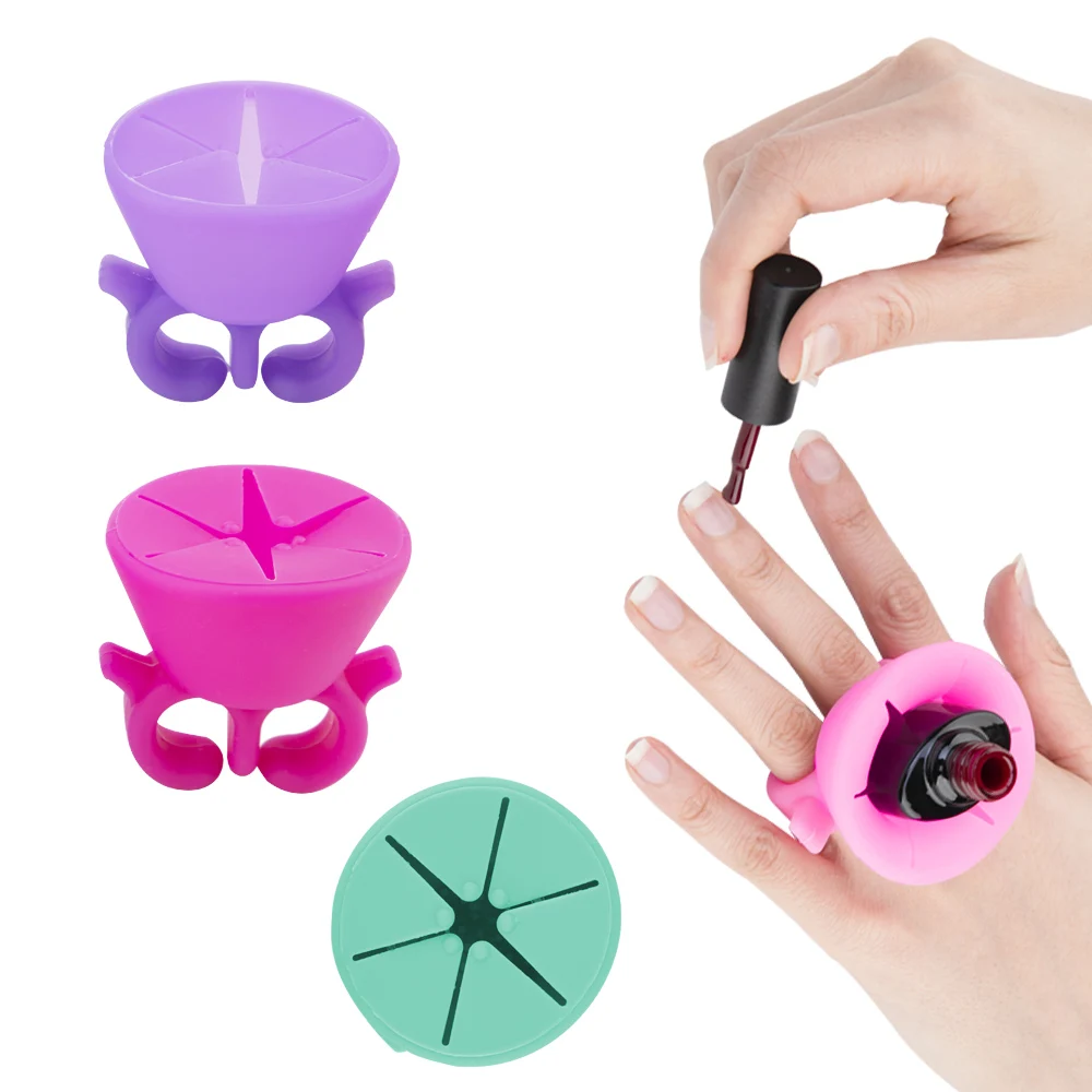 

DCOVOR 1pcs Wearable Flexible Silicone Holder Nail Art Tools Finger Ring Style Gel Polish Stand Support Manicure Tools