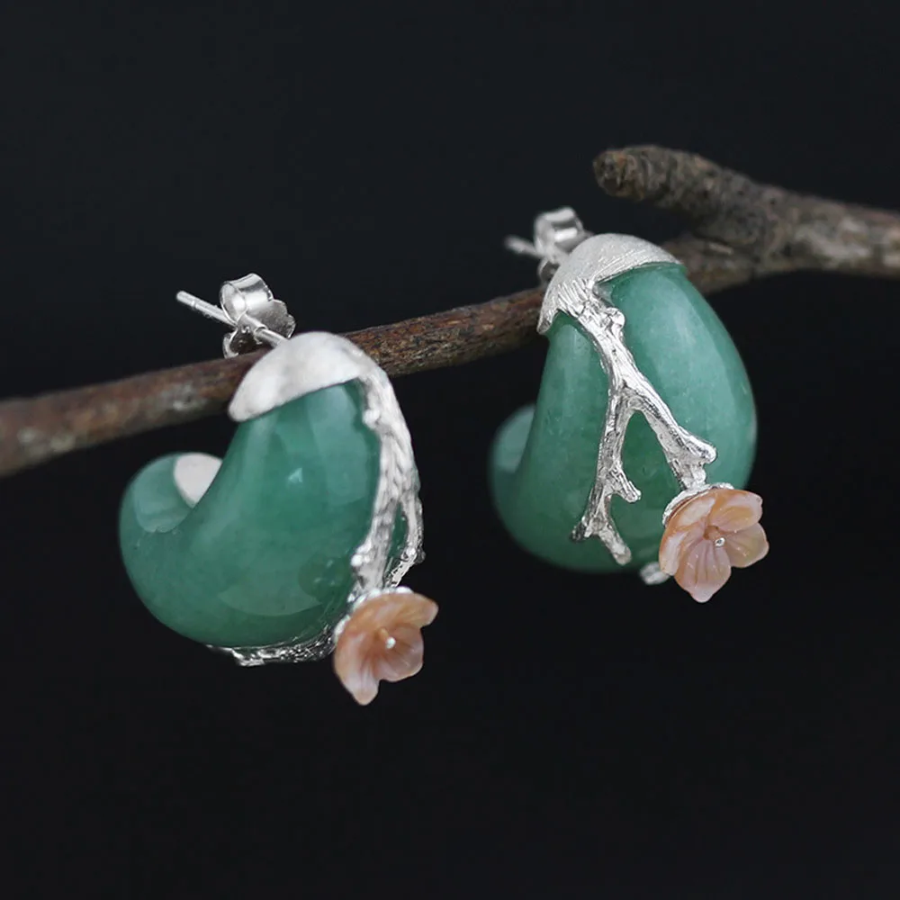 

LARGERLOF Real 925 Sterling Silver Earrings Crystal Earrings Handmade Fine Jewelry Chalcedony Flower Earrings For Women ED49048