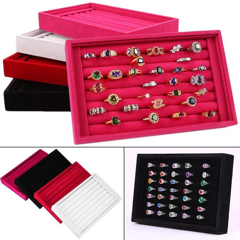 

Velvet Suede Ring Earrings Organizer Ear Studs Jewelry Display Stand Holder Rack Showcase Plate Jewelry Storage Box Decoration