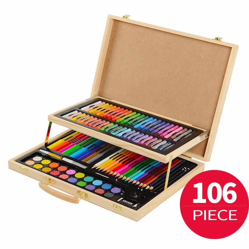 Juego pinturas para niños, de colores con estuche de madera, herramientas de dibujo 106 piezas|drawing pen set|art colored pens setpens for drawing - AliExpress