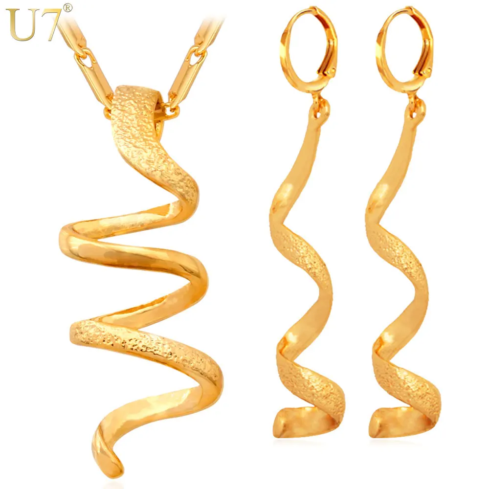 U7 Unique Design Long Helix Spiral Jewelry Sets For Women Fashion Gold