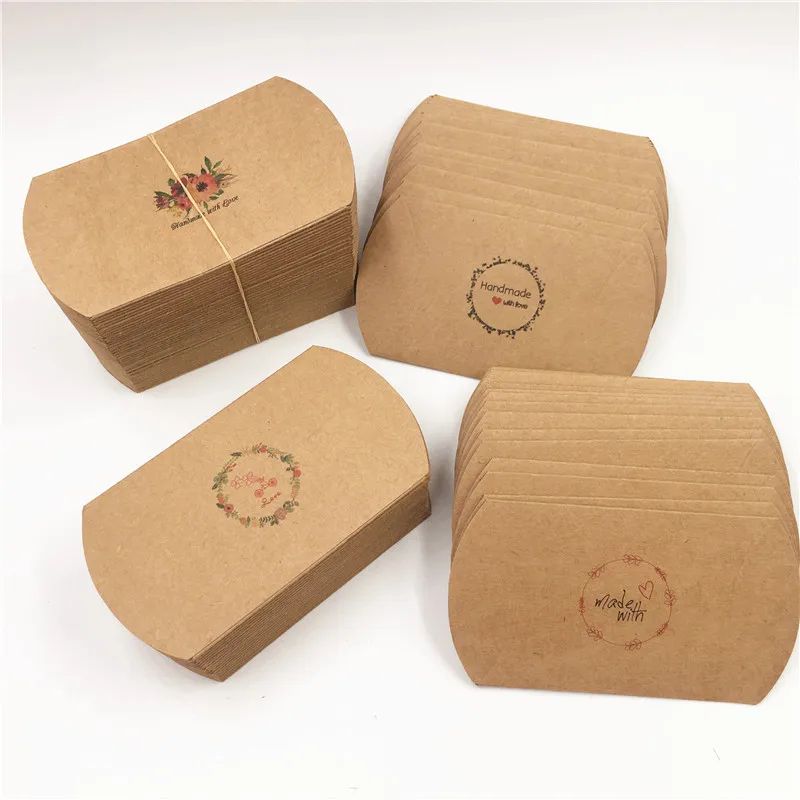 

50 pcs Kraft Paper Small Gift boxes Jewelry Packing Box Handmade Pillow Shaped Gift Box For Candy/cookie/Earring/Necklaces