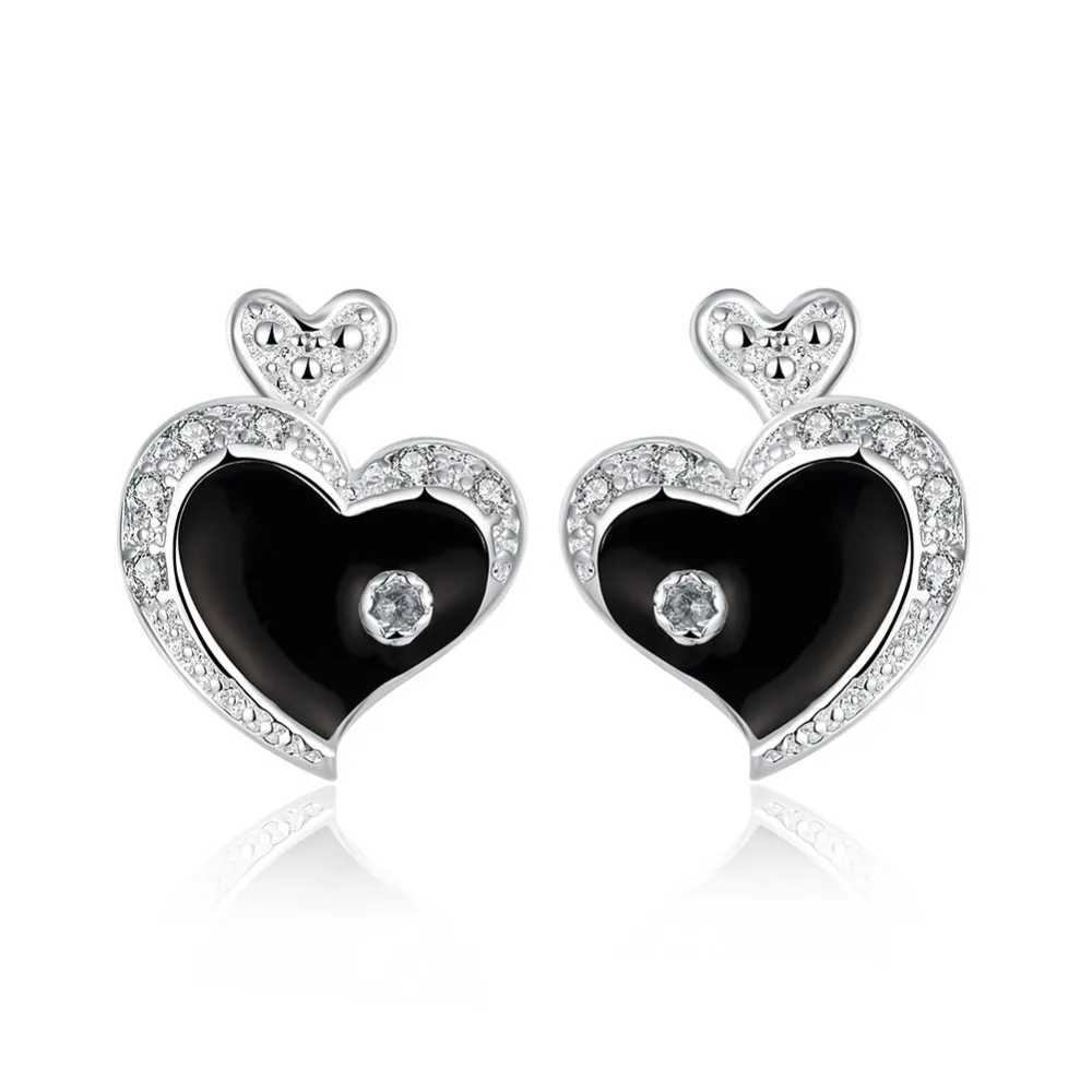NEW Nickel Free Earrings Fashion Double Heart Silver Plated Crystal