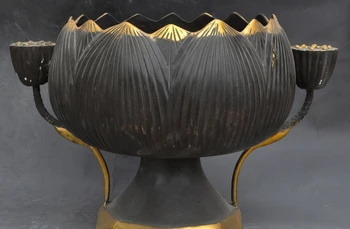 

14"old china fengshui bronze gilt lotus root flower statue incense burner Censer