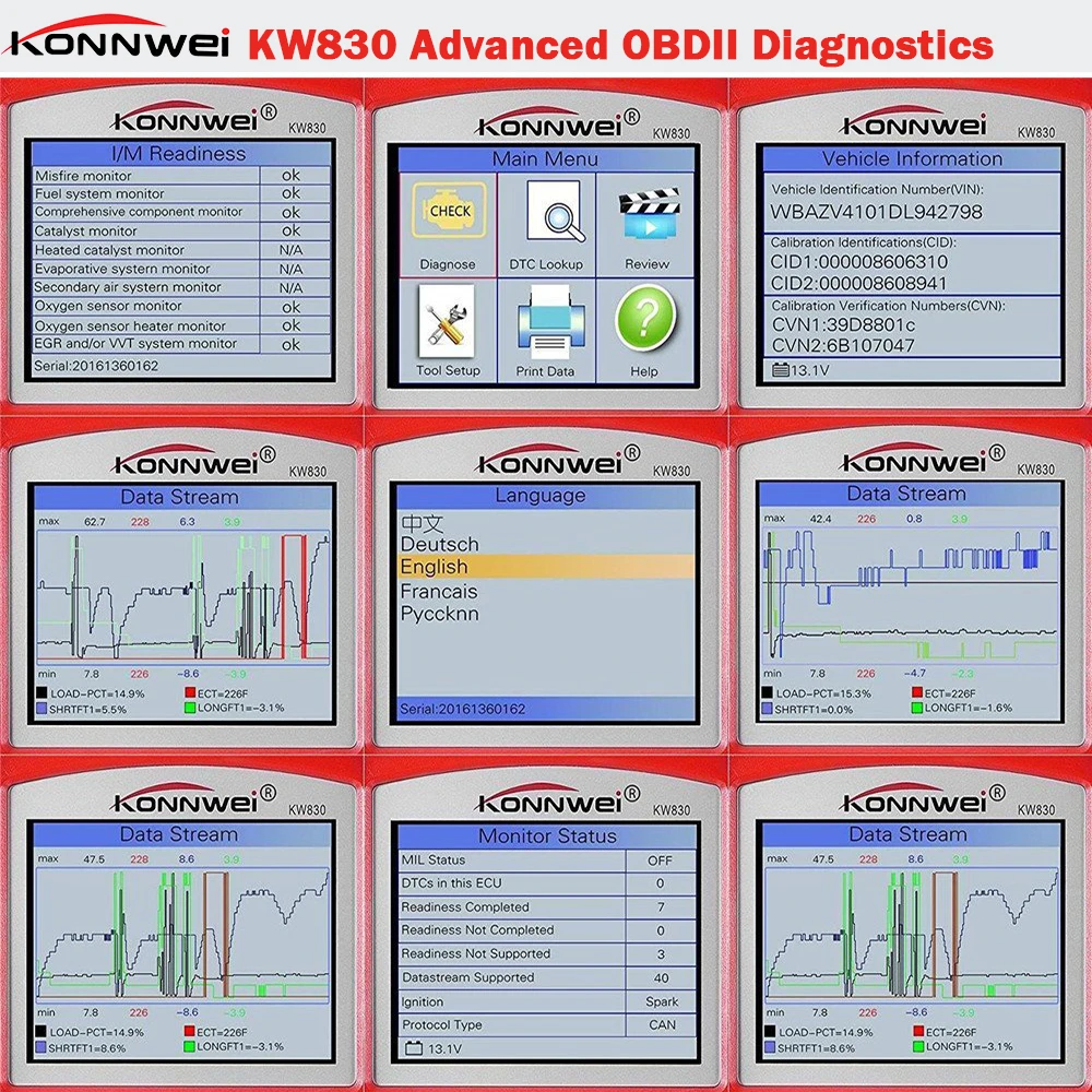 KONNWEI KW830 OBD2 ODB2 Автомобильный сканер для диагностики автомобиля Универсальный Автомобильный сканер ошибок ODB2 автомобильный диагностический сканер