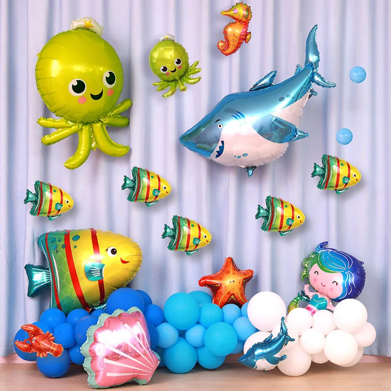 

Sea world Shark fish octopus foil balloons birthday party decoration ocean animal air ball holiday kids toy supplier