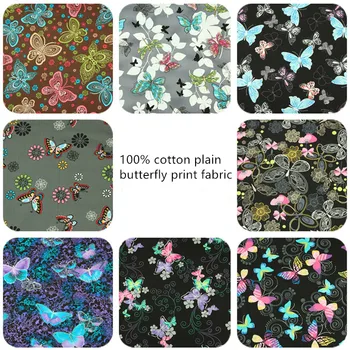 

Half meter butterfly print 100% cotton plain fabric handmade DIY bag garment dress material B481