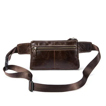 

genuine Leather men's Fanny pack retro men's satchel bag with cou leather pocket vintage fashion men double zipper bag