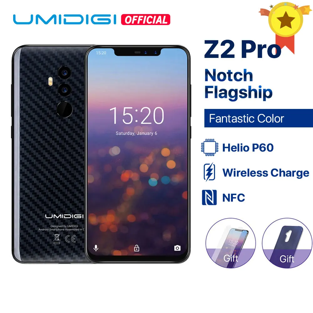 UMIDIGI Z2 Pro 6 ГБ+ 128 ГБ 6," полный Экран Смартфон Android 8,1 Helio P60 Quad линзы 4G NFC, LTE Беспроводной зарядки мобильного телефона NFC