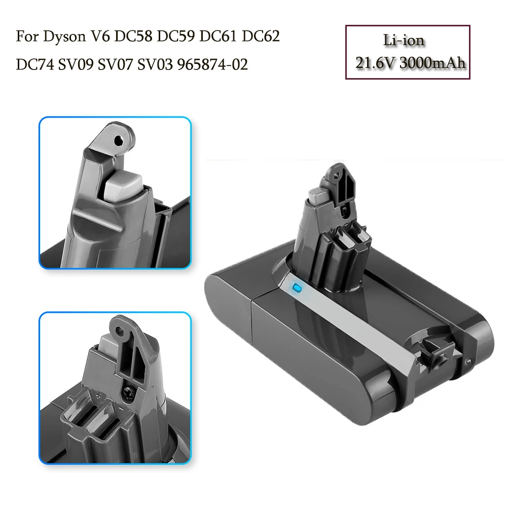 

High Quality 21.6V 3000mAh Li-ion Battery for Dyson V6 DC58 DC59 DC61 DC62 DC74 SV09 SV07 SV03 965874-02 Vacuum Cleaner Battery