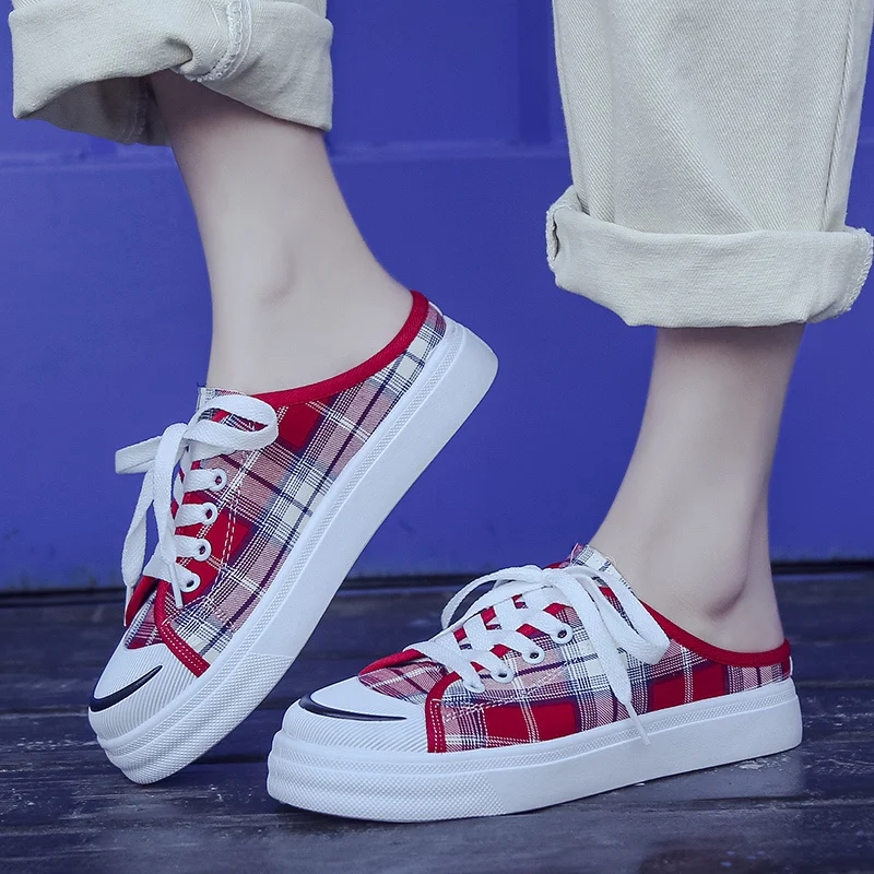 

Flat bottom female spring summer without heel one pedal Baotou hundred casual 2019 New canvas Shoes