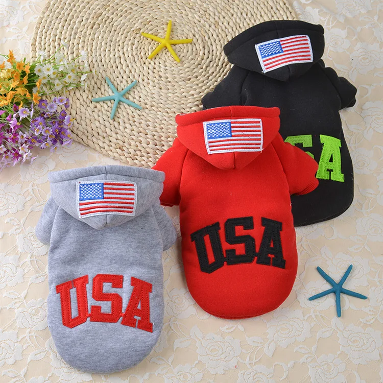 

Pet Dog Cat Clothes USA Pattern Cute Hoodie Hooded Sweater Fall Winter Clothes Casual Leisure Warm Dog Coat Fashion Pet Jacket