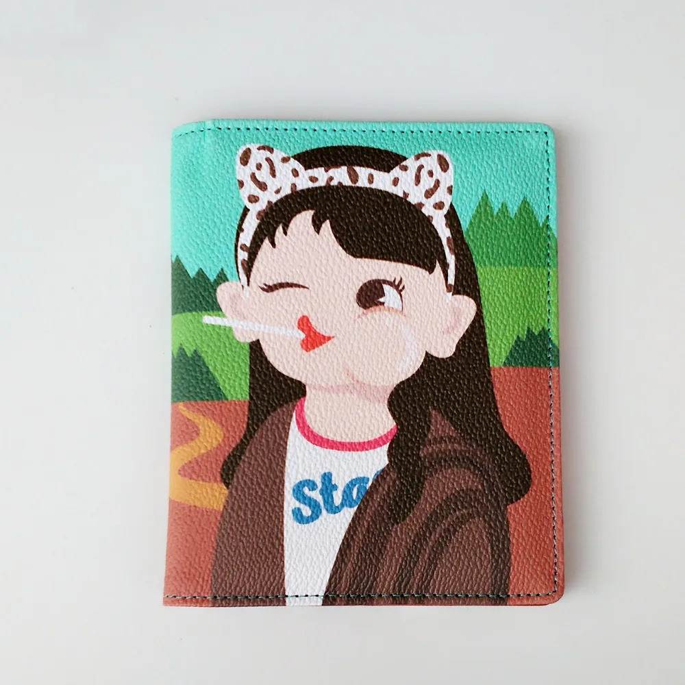 Adorable Girl PU Leather Women Passport Cover Cute pattern Kids