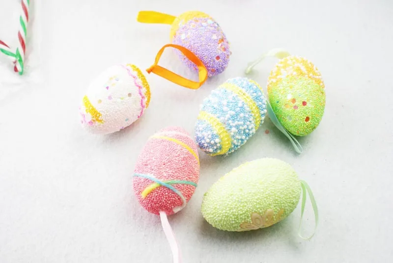 6 Pcs/lot Glitter Foam Easter Eggs Hanging Crafts Tree Decorations Toy