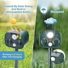 IP65 сигнализация, работающая от солнечной батареи вспышка светодиодный привод животные дружественный Отпугиватель без вреда для животных PIR сенсор автоматическое обнаружение ультразвуковых вредителей отклонение