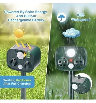 

IP65 Solar Alarm Flash LED Drive Animals Friendly Repeller No Harm to Animals PIR Sensor Auto Detect Ultrasonic Pest Reject