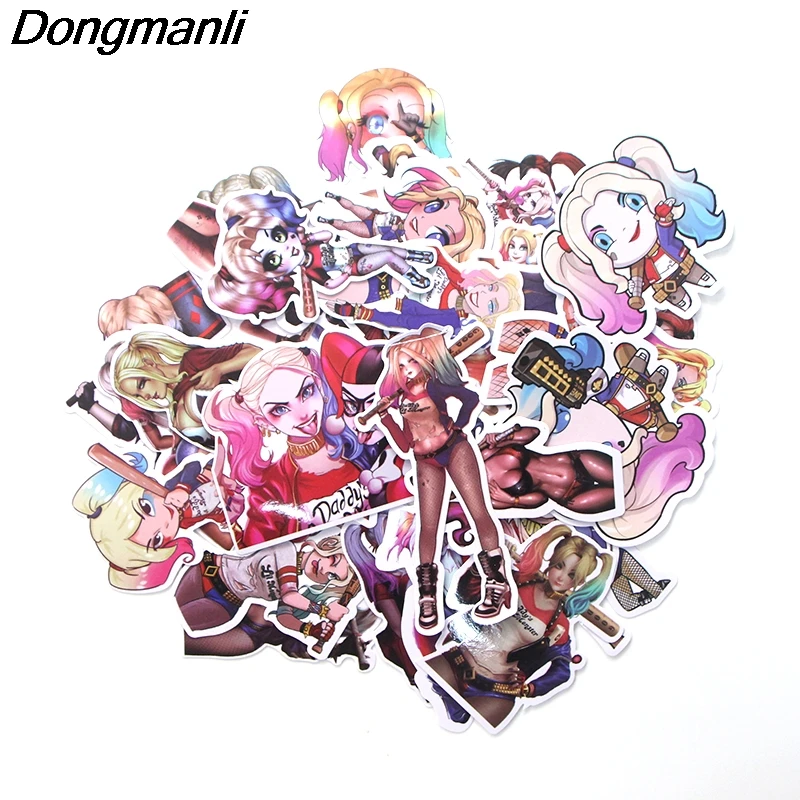 

P3502 Dongmanli 33pcs/set Harley Quinn DIY Skateboard Graffiti Laptop Badge Motorcycle Luggage Accessories