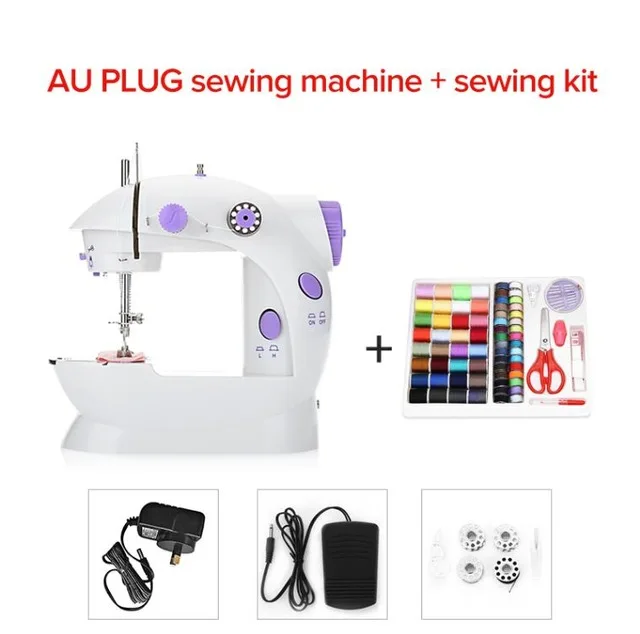 Мини ручная швейная машина двойная скорость двойная нить с светильник Многофункциональный Электрический автоматический протектор перемотки швейные инструменты - Цвет: AU and sewing kit