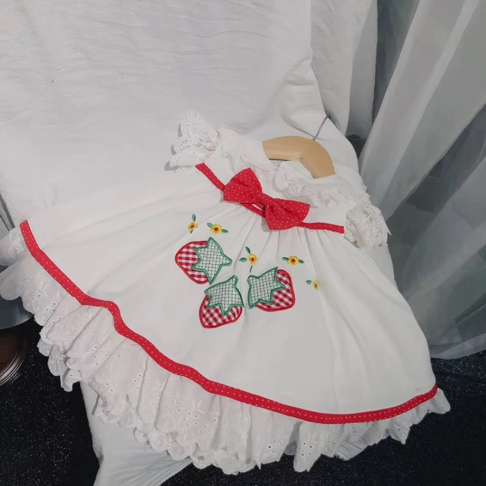 

2019 sweet white baby girls dress embroidered strawberry cute toddler infant dresses