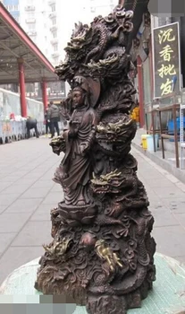 

xd 003032 15 Tibet Red Bronze Buddhism Nine Dragon Kwan-Yin Bodhisattva GuanYin Goddess