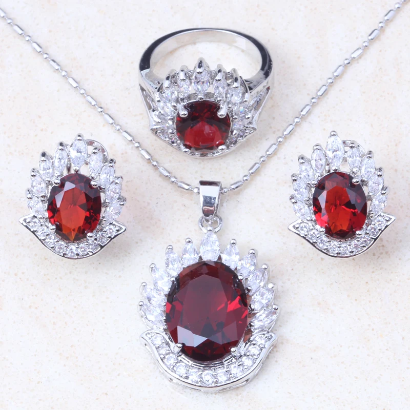 Silver Colour Zircon Ring Earring Necklace Jewelry Set Crystal Nickel