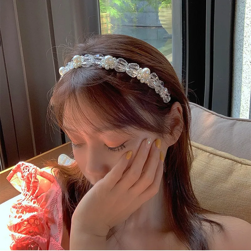 MENGJIQIAO корейская элегантная винтажная повязка для волос ручной работы с кристаллами для женщин Искусственный Жемчужный обруч для волос головные уборы аксессуары для волос