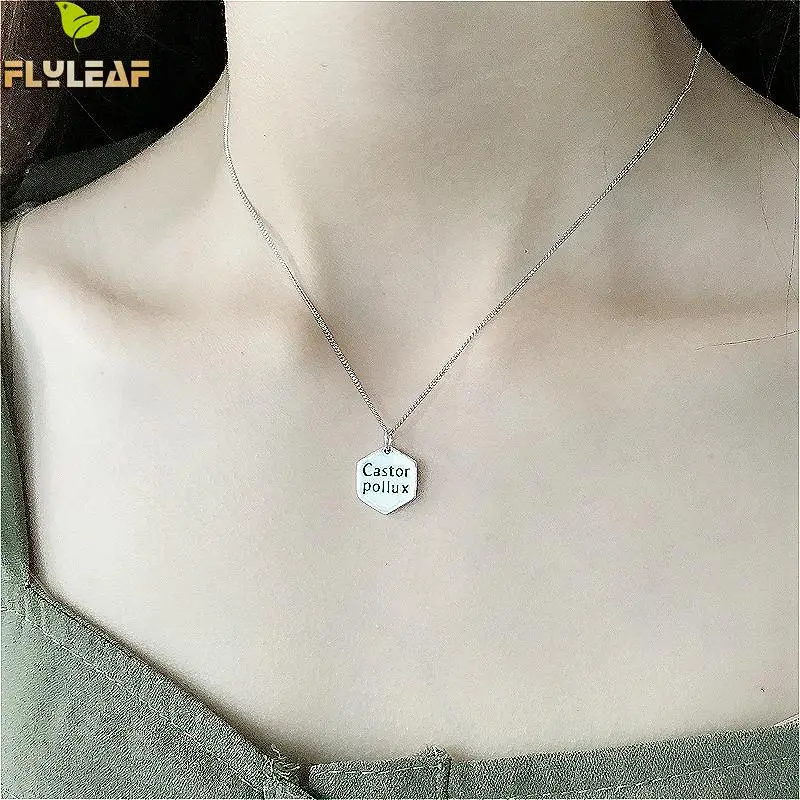 

100% 925 Sterling Silver Jewelry Necklace Lettering Castor Pollux Hexagonal Geometry Chain Flyleaf Simple Necklaces & Pendants