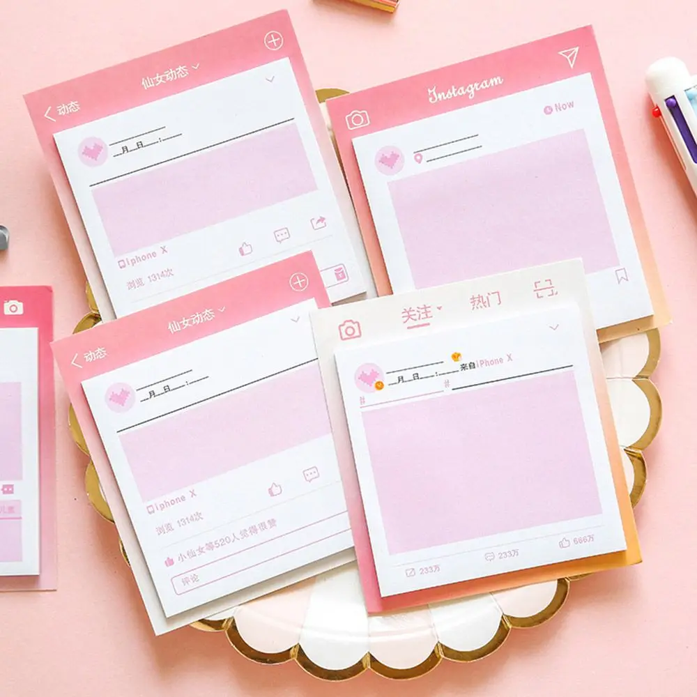 

1pcs Pink Love Heart Self-Adhesive Memo Pad Sticky Notes Bookmark Dayly/Weekly/Monthly Plan School Office Supply