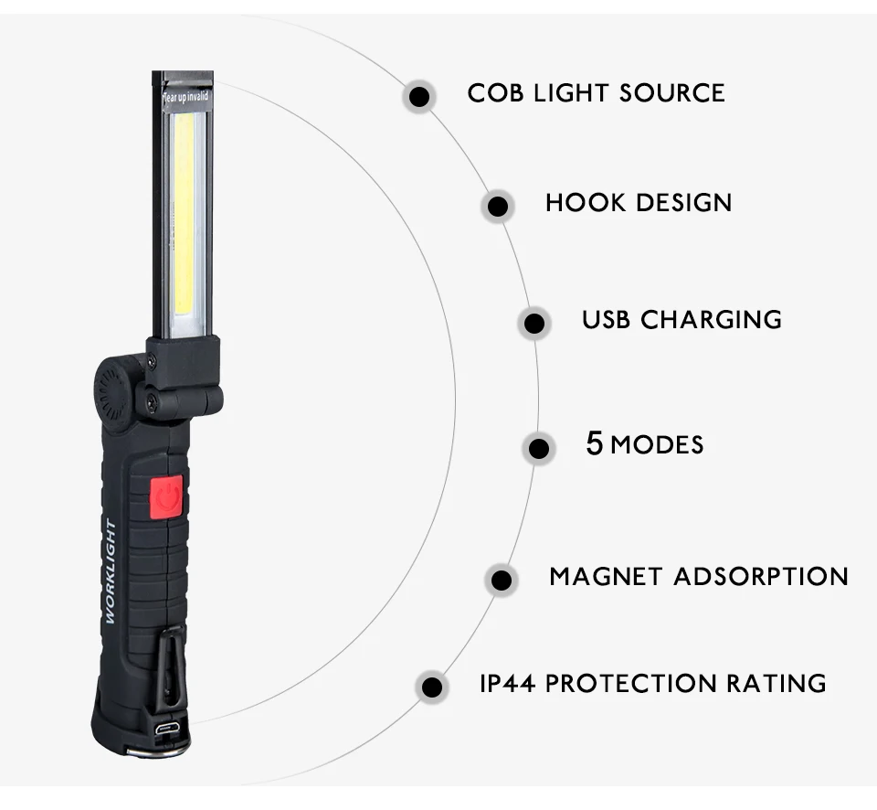 USB перезаряжаемый портативный прожектор 10 Вт 5 Вт рабочие огни с магнитным крючком складной 5 режимов высокой яркости COB 800LM 400LM