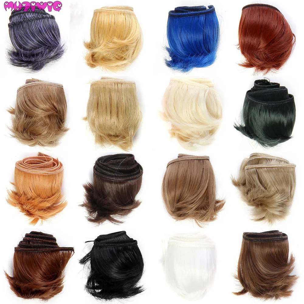 Buy 5CM doll bang wigs tress pink brown khaki DIY wigs handmade Short Curly