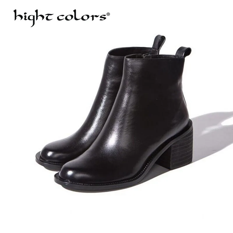 

hight colors Brand Women Genuine Leather Boots Female Round Toe Zip Woman Casual Shoes Autumn Winter Short Plush Ankle Boots DX5