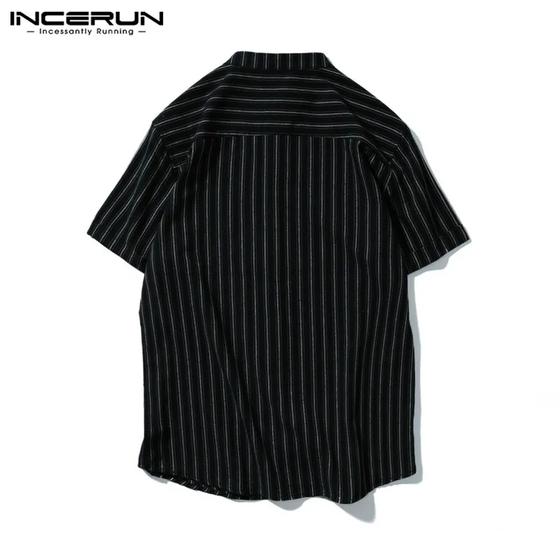 INCERUN Повседневная Базовая рубашка мужская с коротким рукавом, блузка со стоячим воротником, Блузка Camisa, брендовая деловая рубашка, уличная