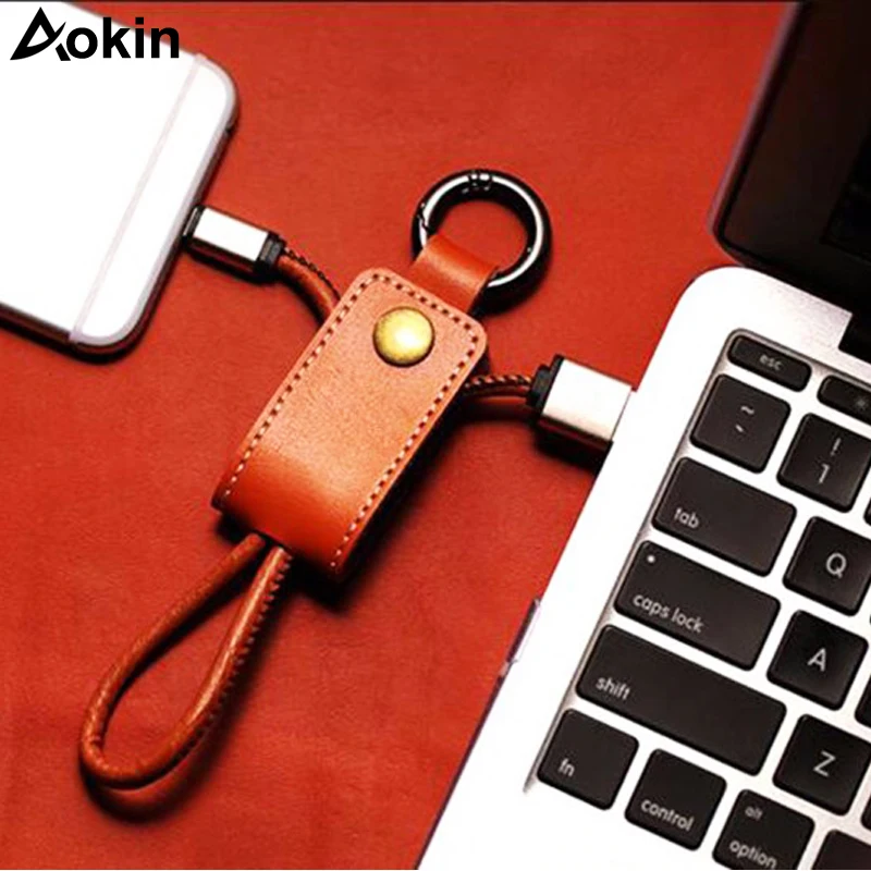 

Aokin Leather Key Chain USB Cable For iPhone For Micro USB Type C Key Ring Cables For Samsung For Huawei Fast Charging Data Line